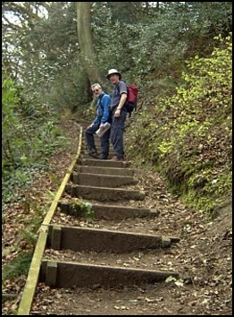 Mick and Larry on the steps leading to the top of Nibley Knoll.